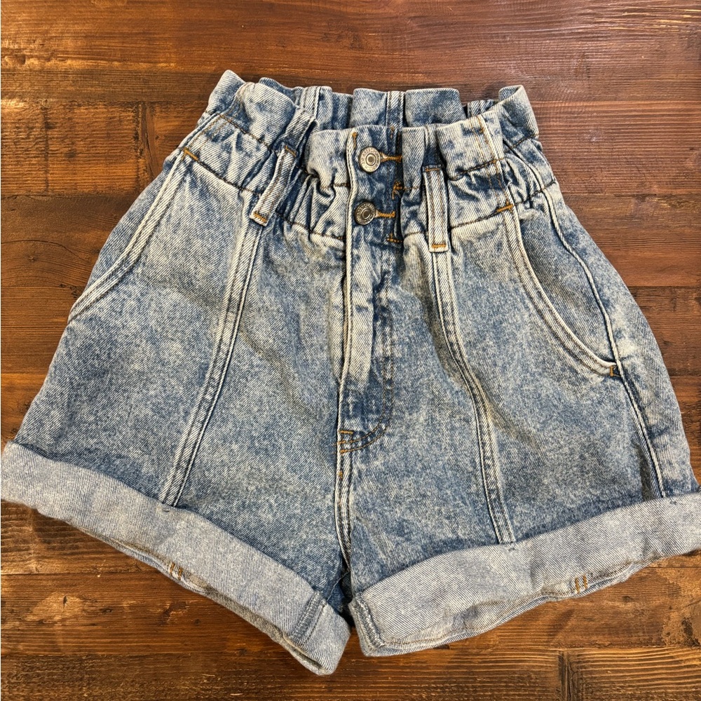 Abercrombie & Fitch High Waist Acid Wash Denim Shorts